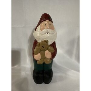 Vintage Eddie Walker Santa Figurine Wood Carved Teddy Bear 7" Christmas Decor